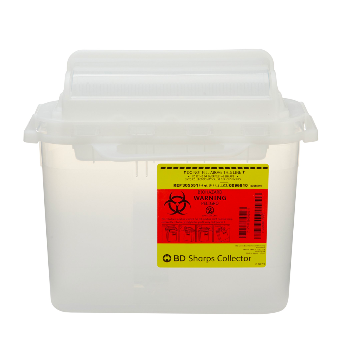 BD Sharps Container Translucent White Base 12 H X 12 W X 44/5 1.35 Ga