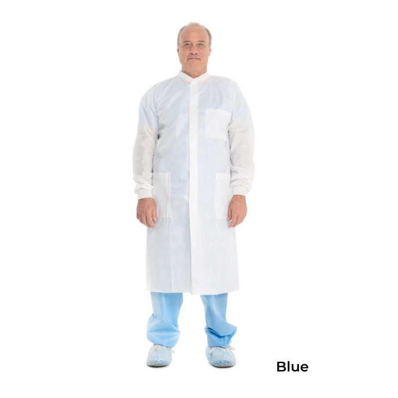 HALYARD 10031 BASIC Plus Lab Coat With Knit Collar And Cuffs Blue 25/Bx - Medium