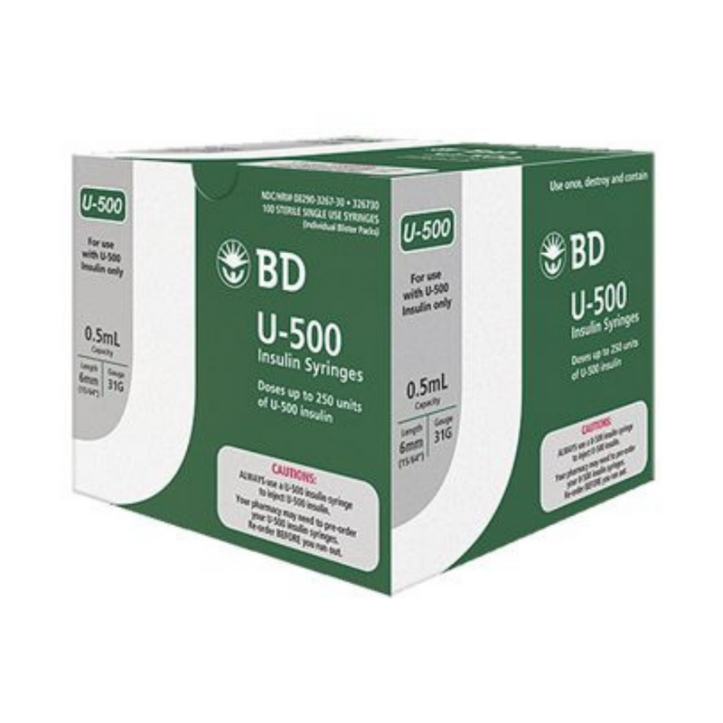 BD U-500  326730 Insulin Syringes for use w/ U-500 Insulin Only 0.5 mL 6mm x 31G 100/Box