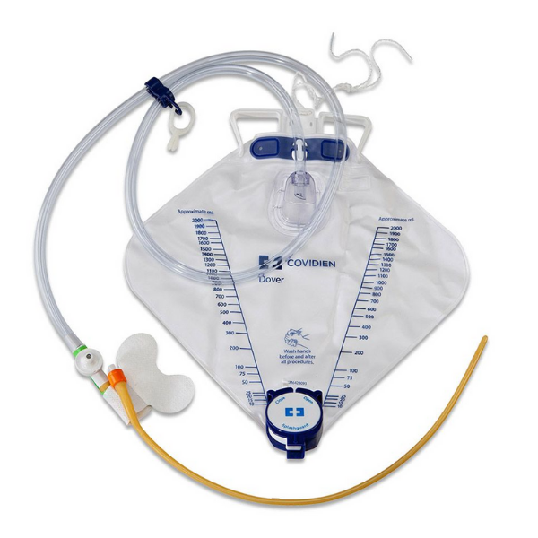 Covidien Dover Hydrogel Coated Latex Foley Tray, 16 Fr/Ch (5.3 mm), 5 mL Catheter Pre-connected to 2000 mL Drainage Bag with Needle Sampling / Single Unit