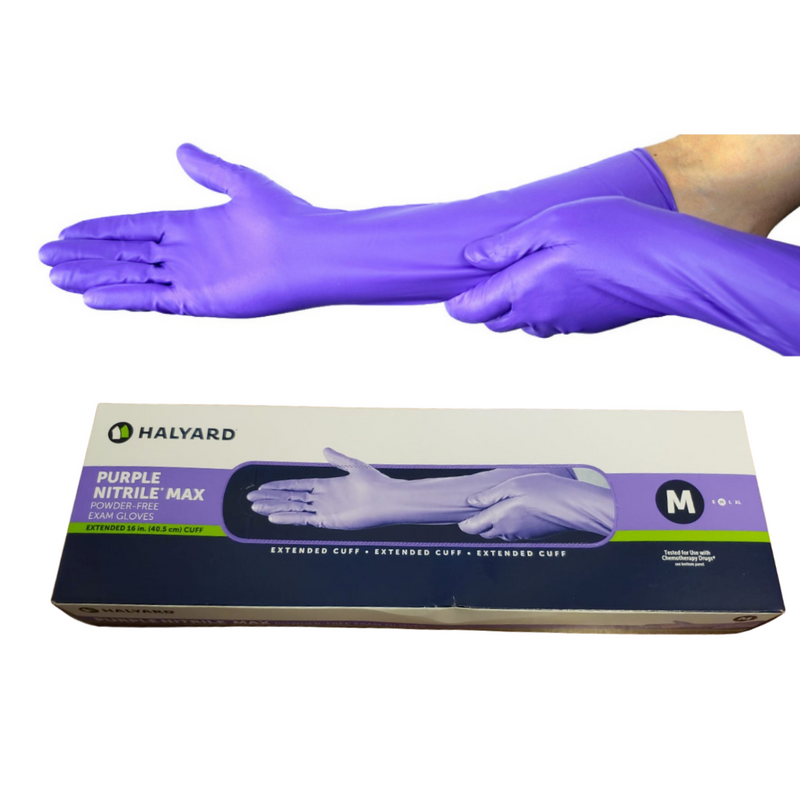 Halyard Purple Nitrile Max Powder-Free Exam Gloves Extended Cuff M 50 Gloves/Box