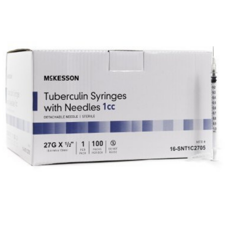 McKesson Tuberculin Syringes w/ Needles 1cc 27 G x 1/2" Sterile 100/BX