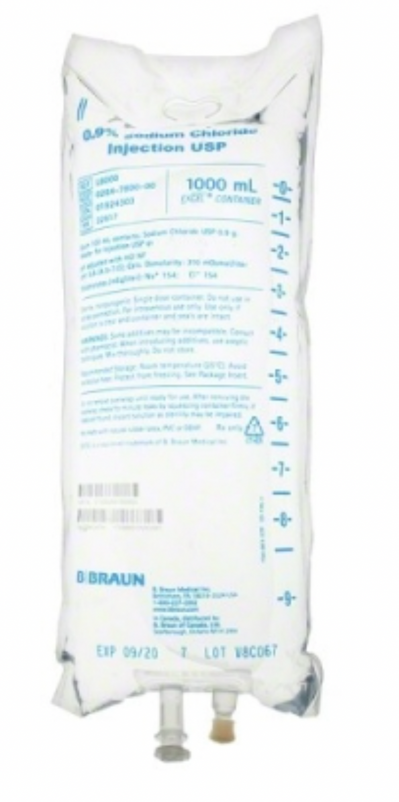 Braun L8000 0.9% Sodium Chloride Injection USP, 1000 mL Excel Containers 12 Units/Case