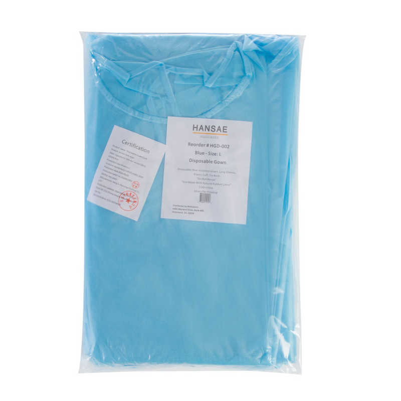 Cypress HGD-002 Protective Procedure Gown Large Blue NonSterile AAMI Level 1. 10/Bag