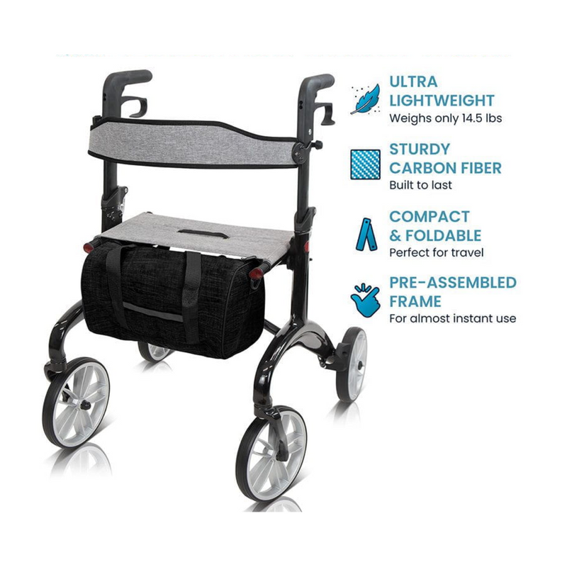 Carbon Fiber Rollator Walker with Seat and Backrest - Foldable