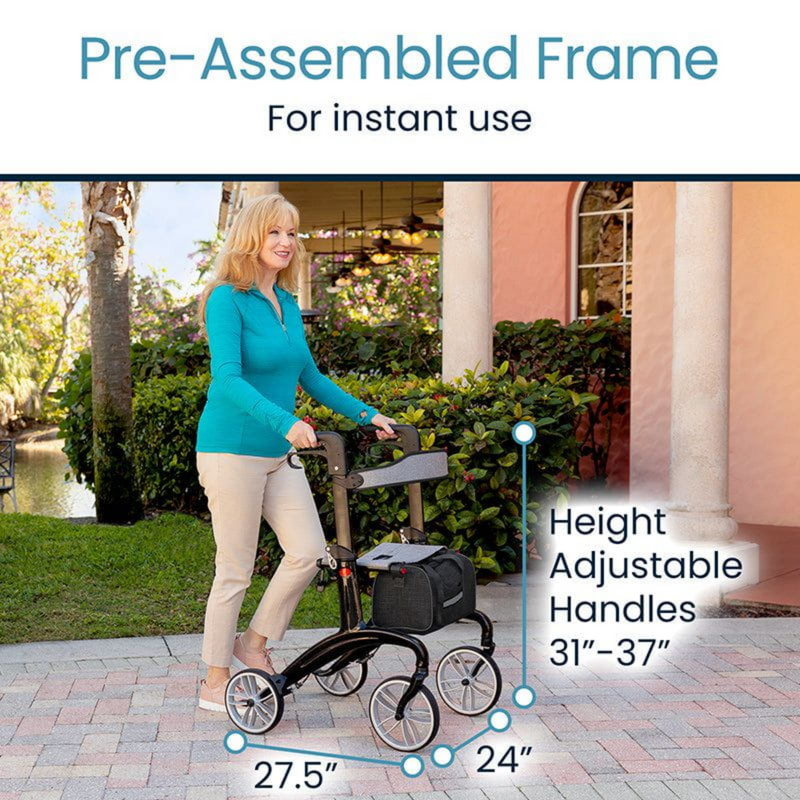 Carbon Fiber Rollator Walker with Seat and Backrest - Foldable