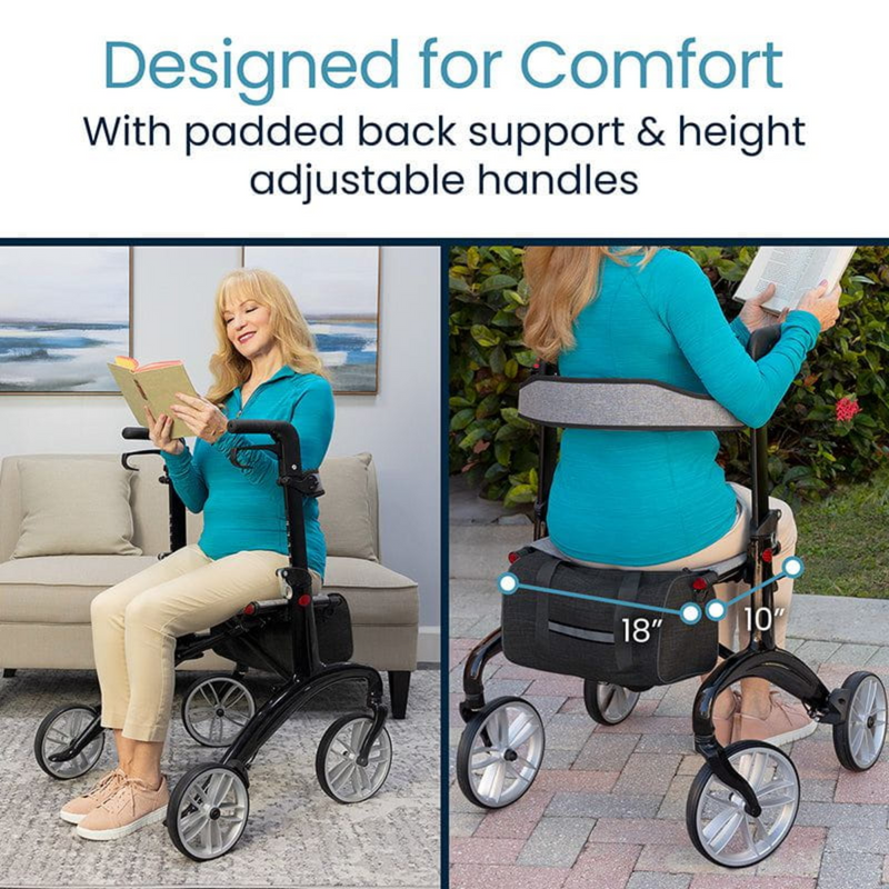 Carbon Fiber Rollator Walker with Seat and Backrest - Foldable