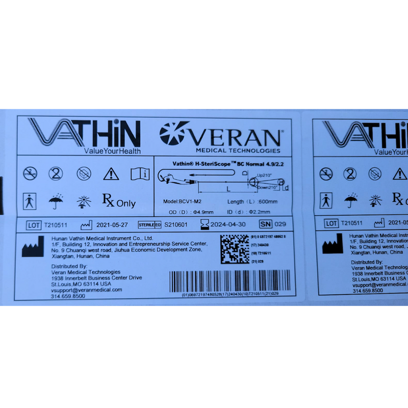 Veran Vathin H-SteriScope BC Normal 4.9 / 2.2 BCV1-M2 Bronchoscope w/Rotary Function - Green - Single Use  EXP. 2024-04-30 2/Box