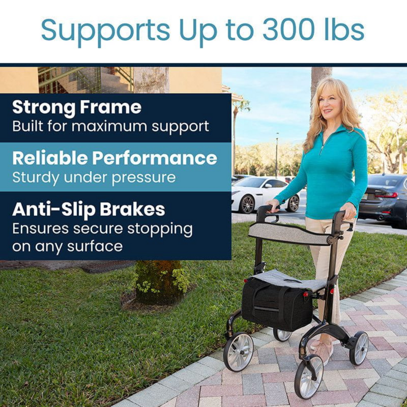 Carbon Fiber Rollator Walker with Seat and Backrest - Foldable