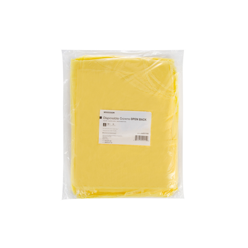 McKesson Isolation Gowns Yellow One Size Elastic Wrist 50/Bx Open Box