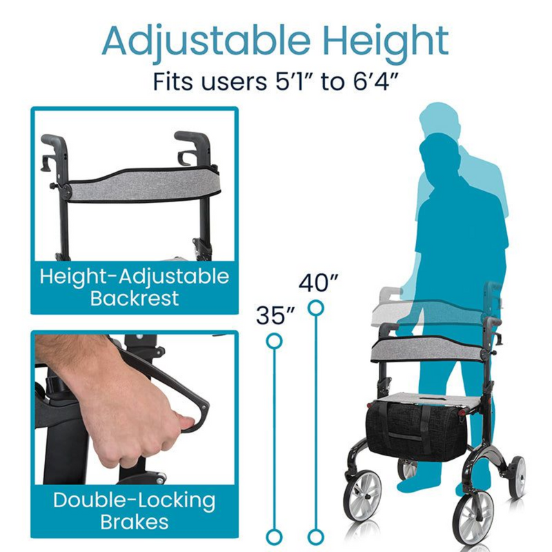 Carbon Fiber Rollator Walker with Seat and Backrest - Foldable
