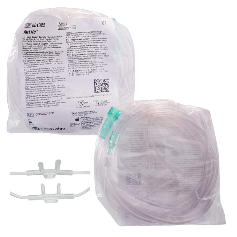 Carefusion AirLife Nasal Cannula Continuous Flow for Adult 7 Ft Tubing O2 Line 25/Bx 001325