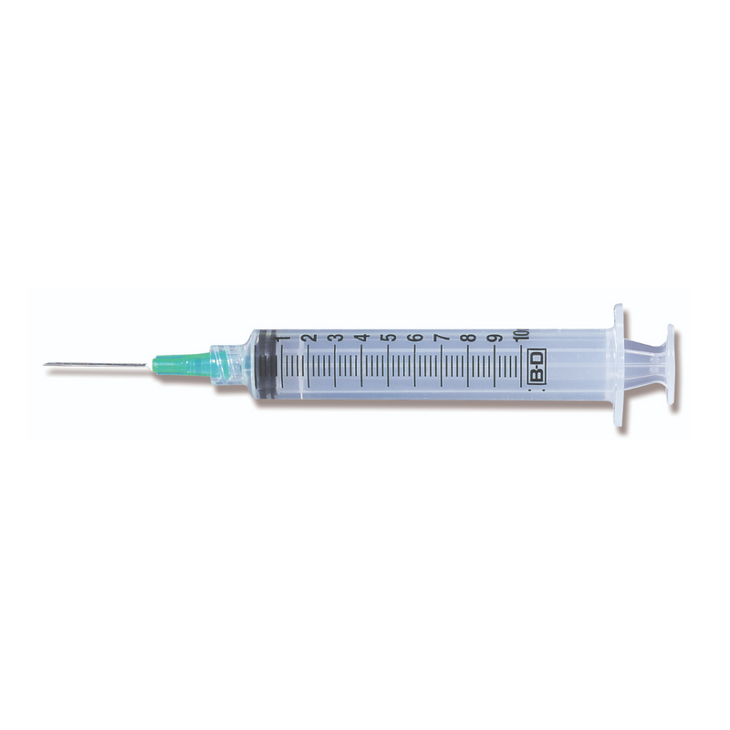 BD 309643 Hypodermic Syringe with Needle 10 mL 1-1/2 Inch 21 Gauge 100/BX