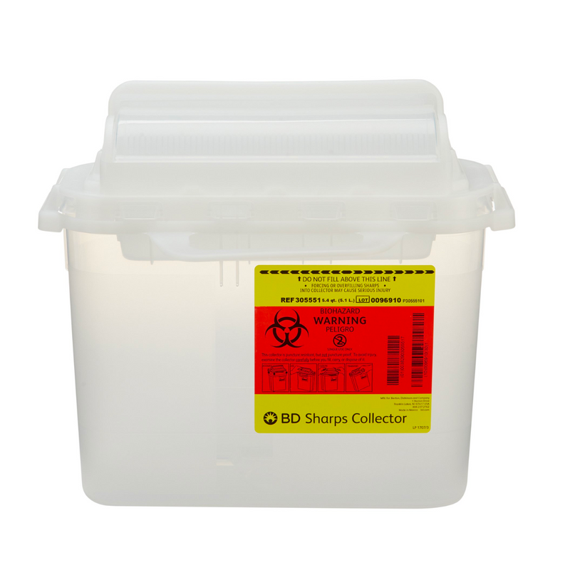 BD Sharps Container Translucent White Base 12 H X 12 W X 4-4/5  1.35 Gallon 5.4 QT - 20/Case