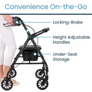 Core Rollator Walker with Seat and Backrest 300 lbs