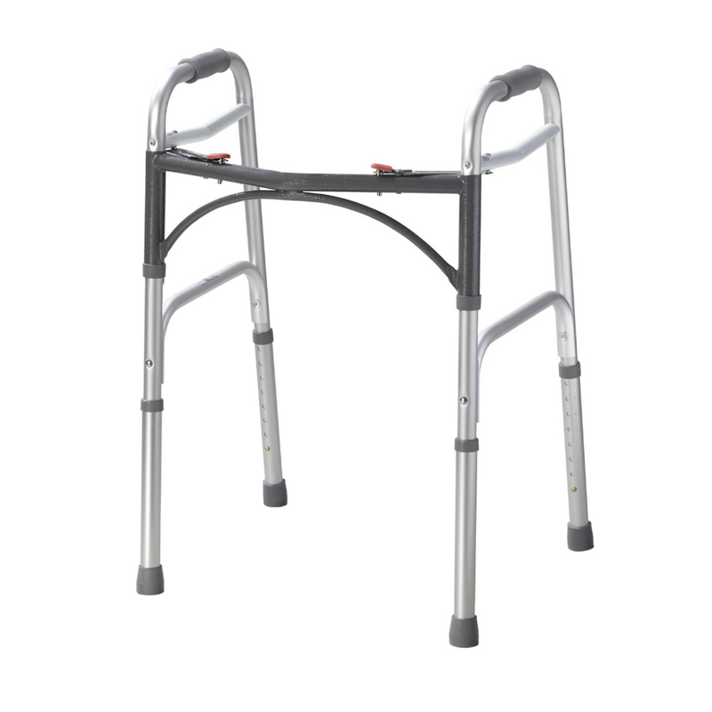 Drive Medical Deluxe 2-Button Folding Walker, Lightweight Walkers for Seniors and Adults, Medical Walker, Bariatric Walker (Up to 350 Pounds), Standard, Silver