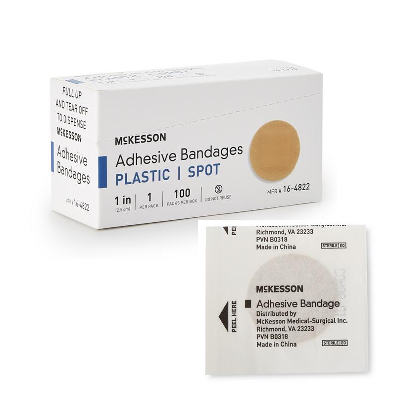 McKesson 16-4822 Adhesive Bandages - Plastic Spot 100/Bx 1 in"