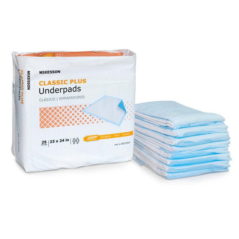 McKesson Classic Plus Disposable Underpads 23 X 24 Inch Fluff / Polymer Light Absorbency 200/Case