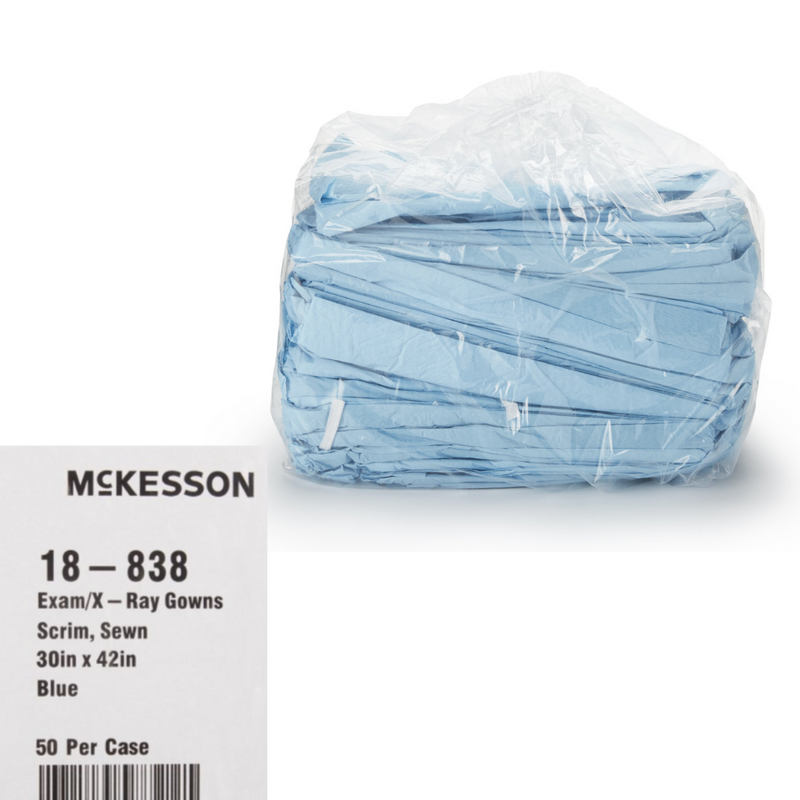 McKesson Deluxe Exam / X-Ray Gowns Blue Disposable 50/Bx 30 x 42 in