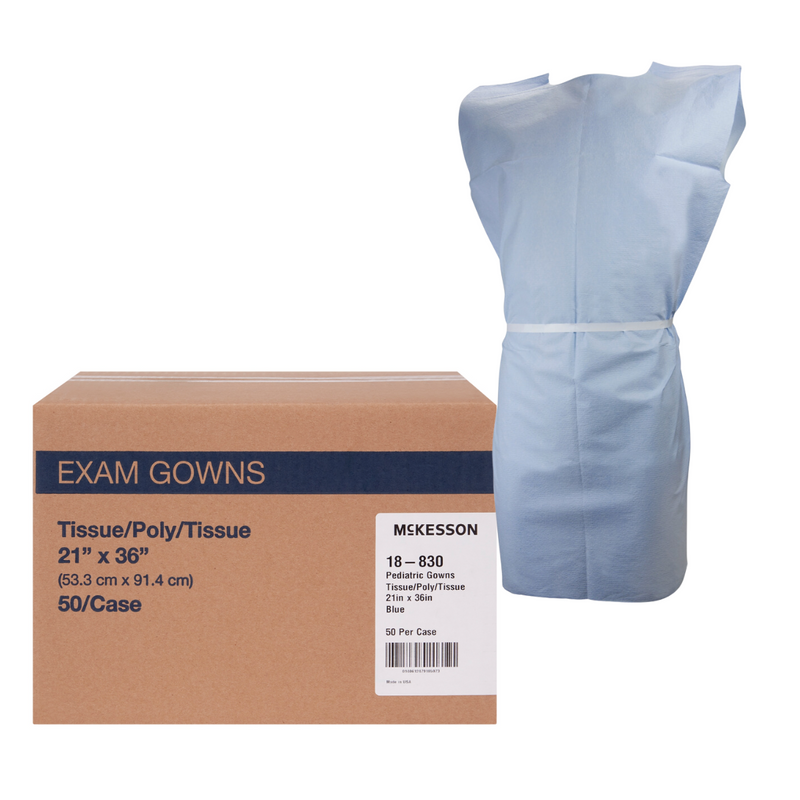 McKesson Pediatric M Patient Exam Gowns 21 X 36 Inch, Blue 50/Case