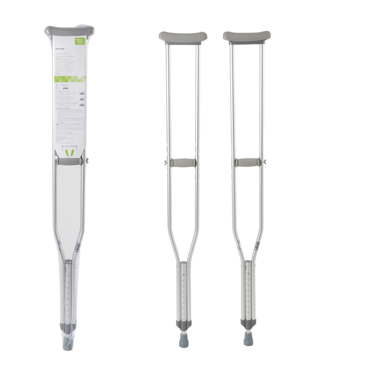 McKesson PushButton Aluminum Crutches with Wing Nut Hand Adjustments