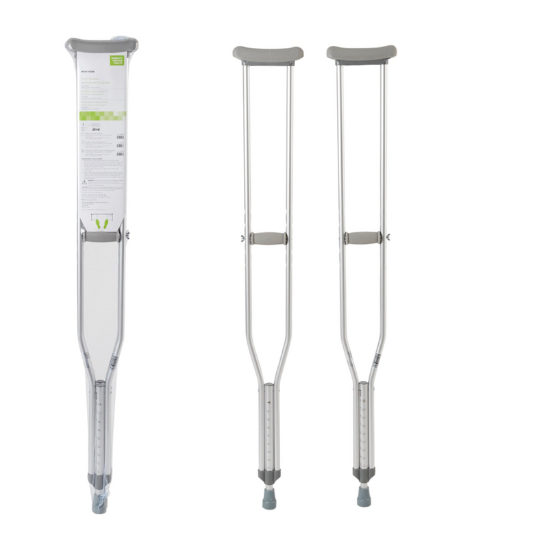 McKesson Push-Button Aluminum Crutches with Wing Nut Hand Adjustments - Adult - Pair