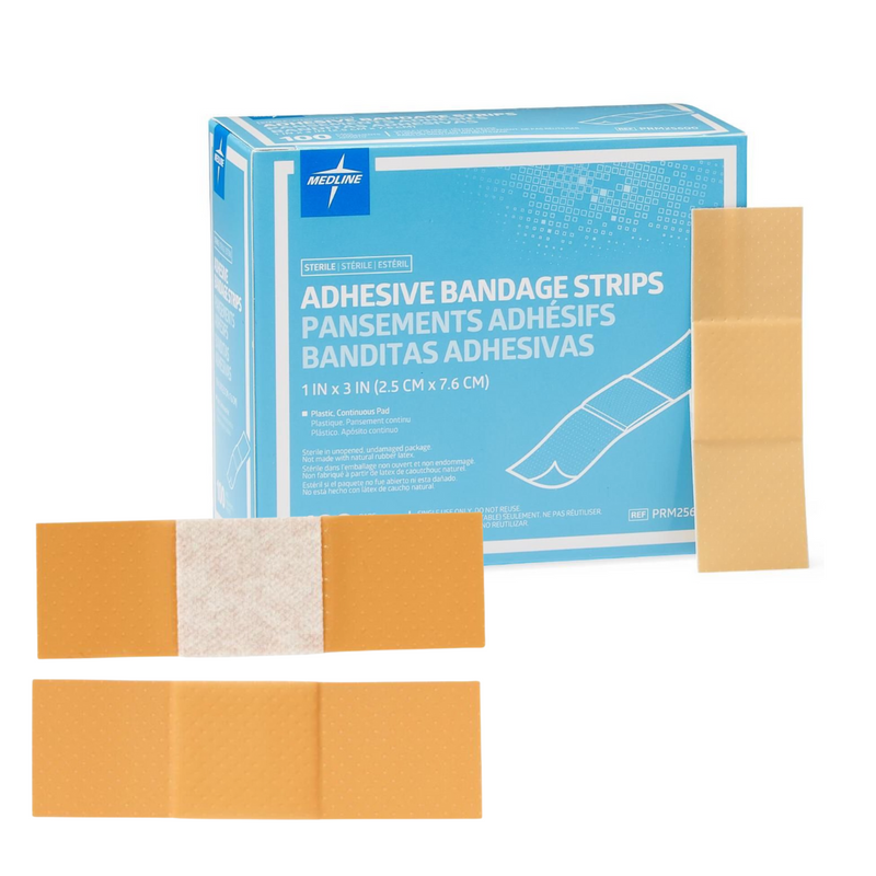 Medline PRM25600 Caring Plastic Adhesive Bandages, 1-Inch X 3-Inch, Natural 100/Bx