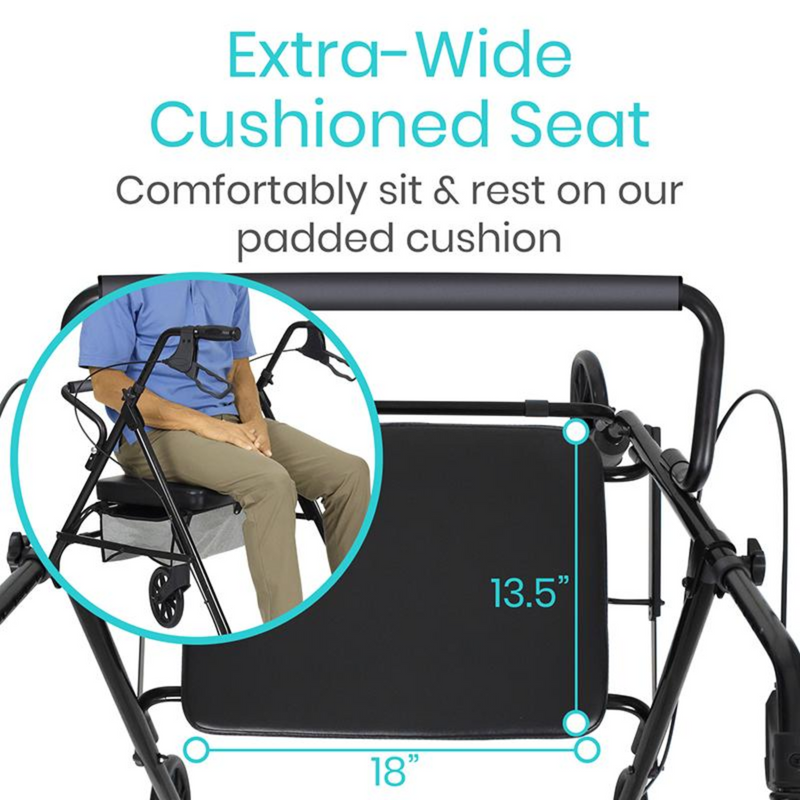 Vive Health Bariatric Rollator Walker with Seat and Backrest 500lbs Capacity