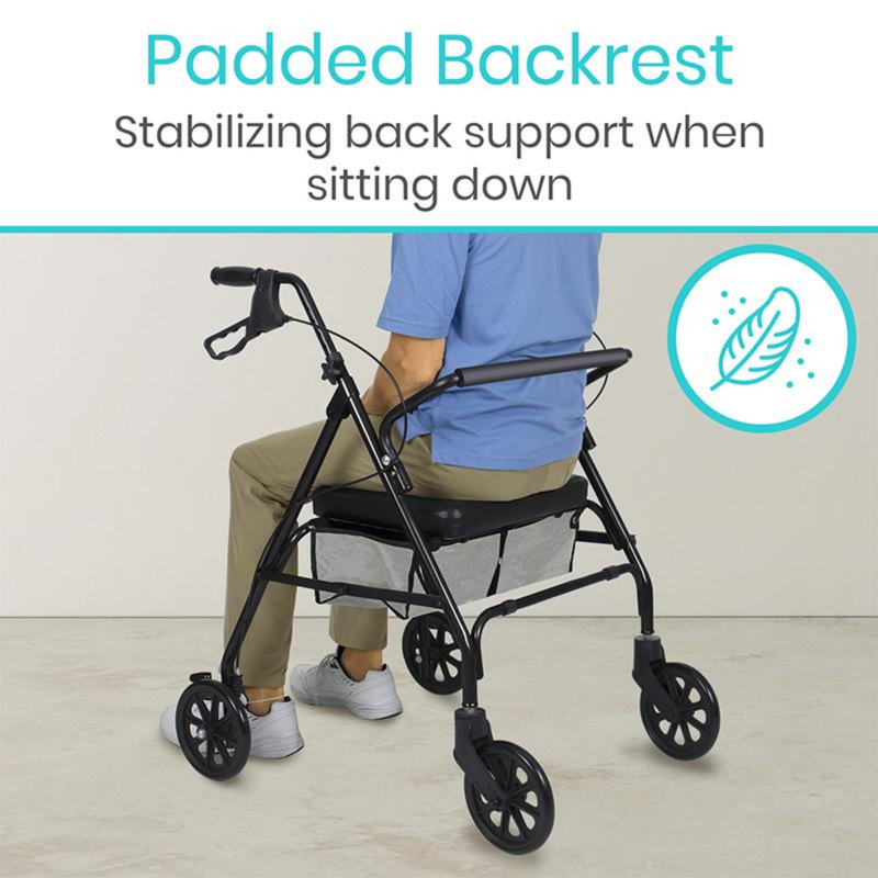 Vive Health Bariatric Rollator Walker with Seat and Backrest 500lbs Capacity