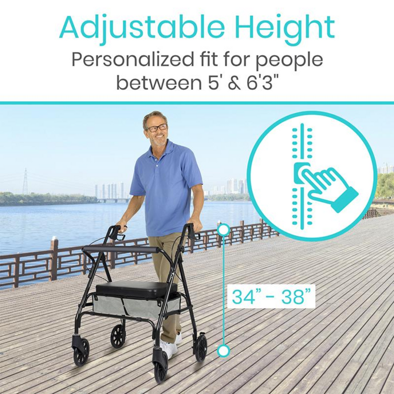 Vive Health Bariatric Rollator Walker with Seat and Backrest 500lbs Capacity