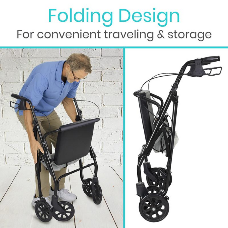 Vive Health Bariatric Rollator Walker with Seat and Backrest 500lbs Capacity