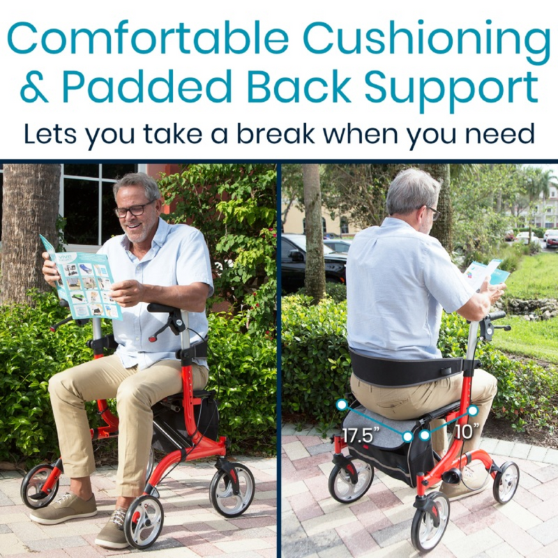 Vive Health Everglide Rollator Walker (Model S) Seat, Cane Holder, and Backrest