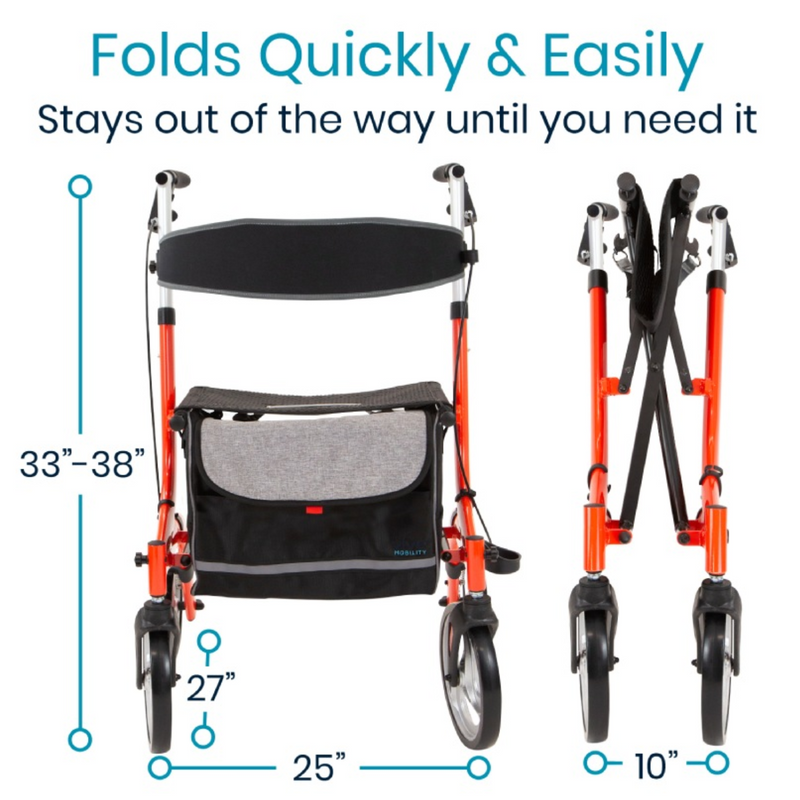 Vive Health Everglide Rollator Walker (Model S) Seat, Cane Holder, and Backrest