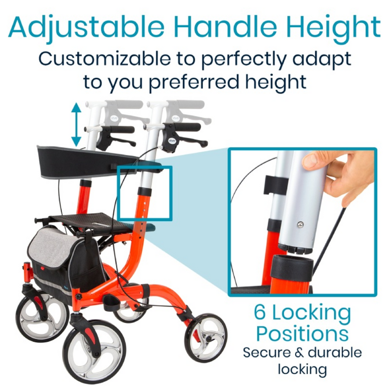 Vive Health Everglide Rollator Walker (Model S) Seat, Cane Holder, and Backrest