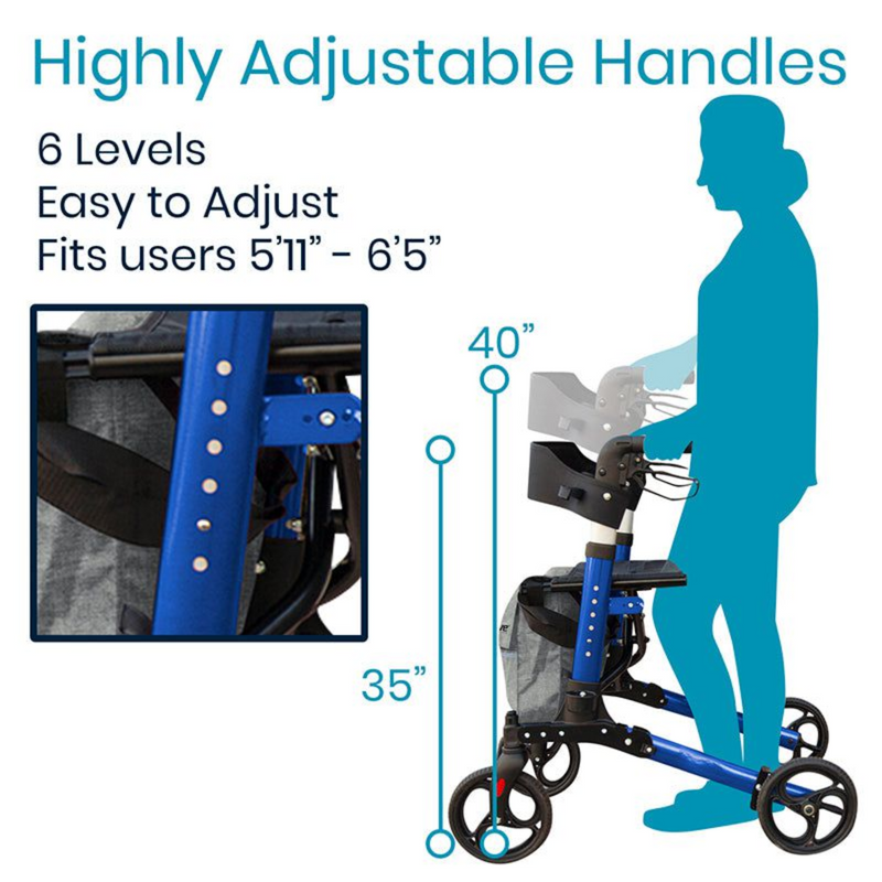 Vive Health Foldable Rollator Walker Series T Seat - Tall Style 5’ 11” to 6’ 5” tall.