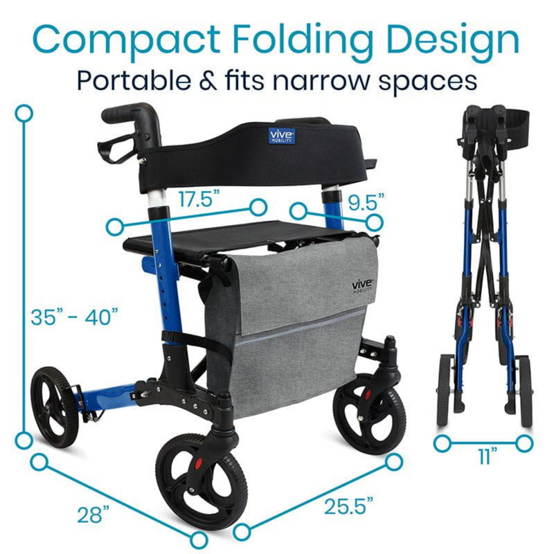 Vive Health Foldable Rollator Walker Series T Seat - Tall Style 5’ 11” to 6’ 5” tall.