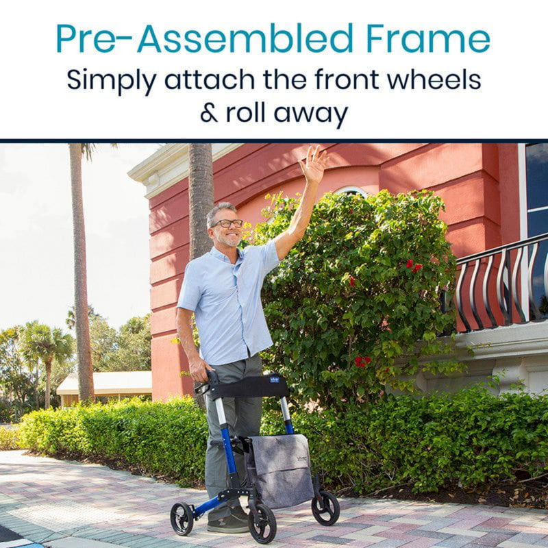 Vive Health Foldable Rollator Walker Series T Seat - Tall Style 5’ 11” to 6’ 5” tall.