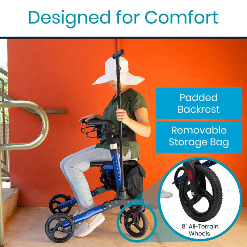 Vive Health Foldable Rollator Walker Series T Seat - Tall Style 5’ 11” to 6’ 5” tall.