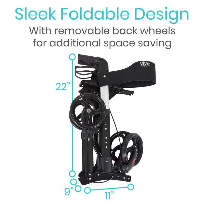 Vive Health Rollator Walker Dual Braking System 300lbs Capacity