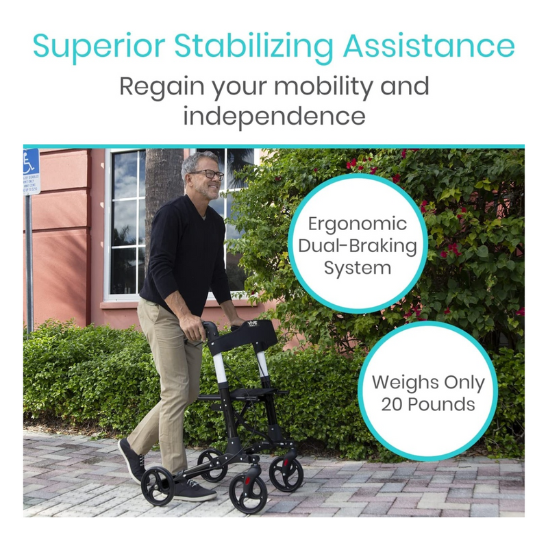 Vive Health Rollator Walker Dual Braking System 300lbs Capacity