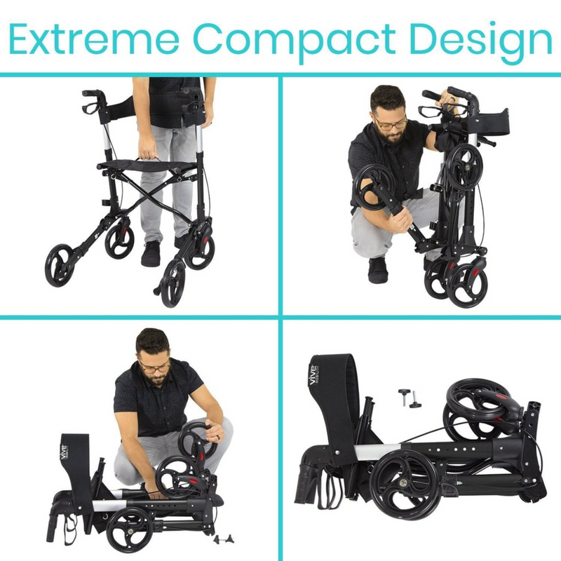 Vive Health Rollator Walker Dual Braking System 300lbs Capacity
