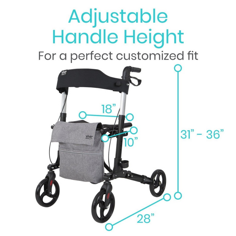 Vive Health Rollator Walker Dual Braking System 300lbs Capacity