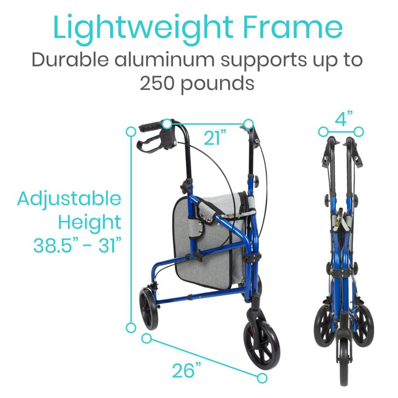 Vive Health Three-Wheel Rollator Walker Tri-Rollator 250lbs Capacity