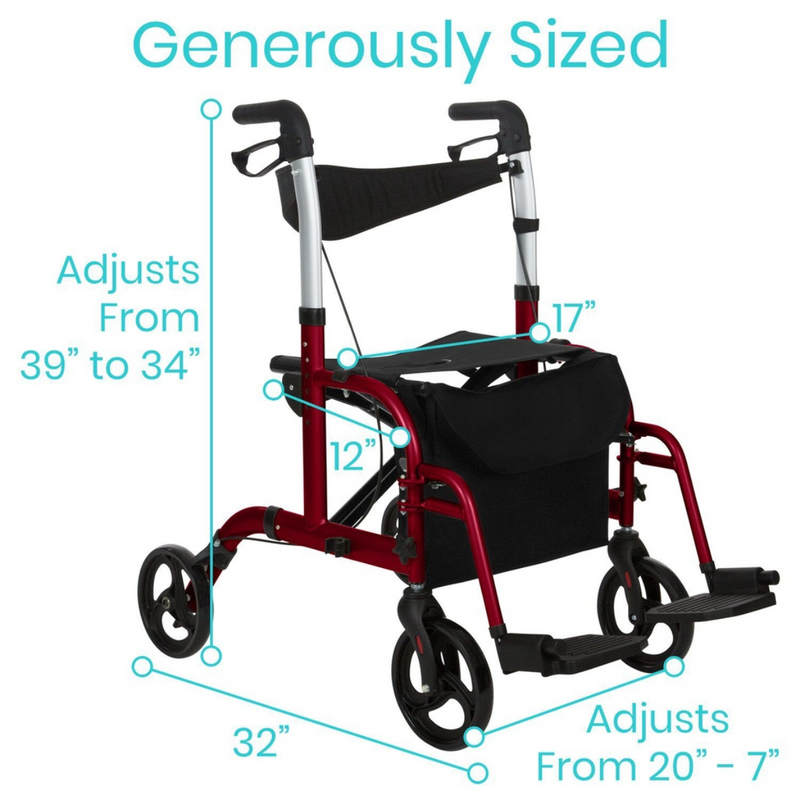 Vive Health Wheelchair Rollator Walker 300Lbs Capacity