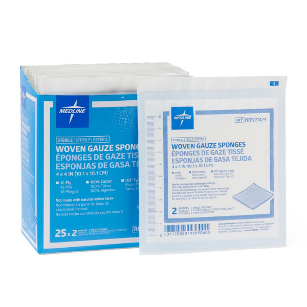 Medline Sterile 100% Cotton Woven Gauze Sponges 2x2 25Pack/Box