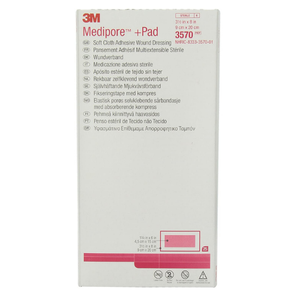 3M  Medipore +Pad Adhesive Dressing 3 1/2 in x 8 in 25/Box