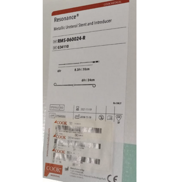 Cook Medical Resonance Metallic Ureteral Stent and Introducer 6 Fr/24cm RMS-060024-R