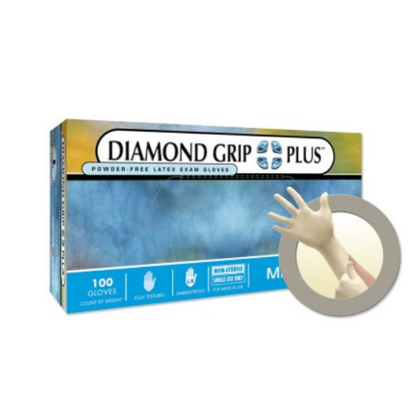 Ansell Microflex Diamond Grip Plus Powder-Free Latex Examination Gloves 100/Bx - Large