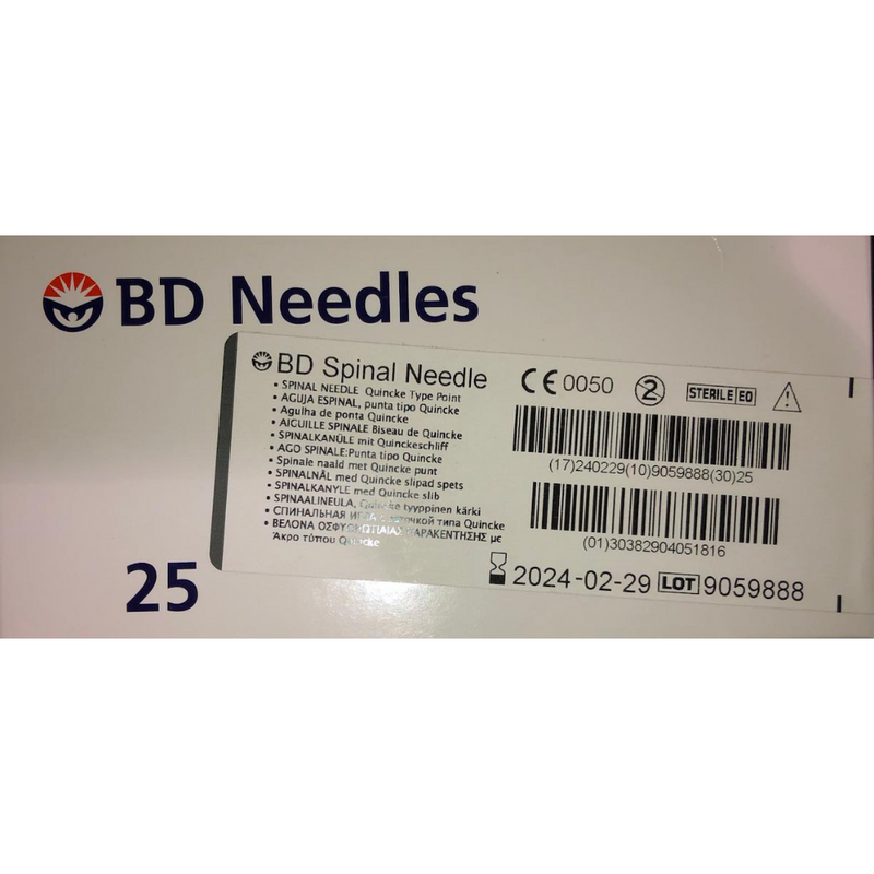 BD 405071 QUINCKE SPINAL NEEDLE, YELLOW HUB 20G X 2.5" 25 Needles/Bx