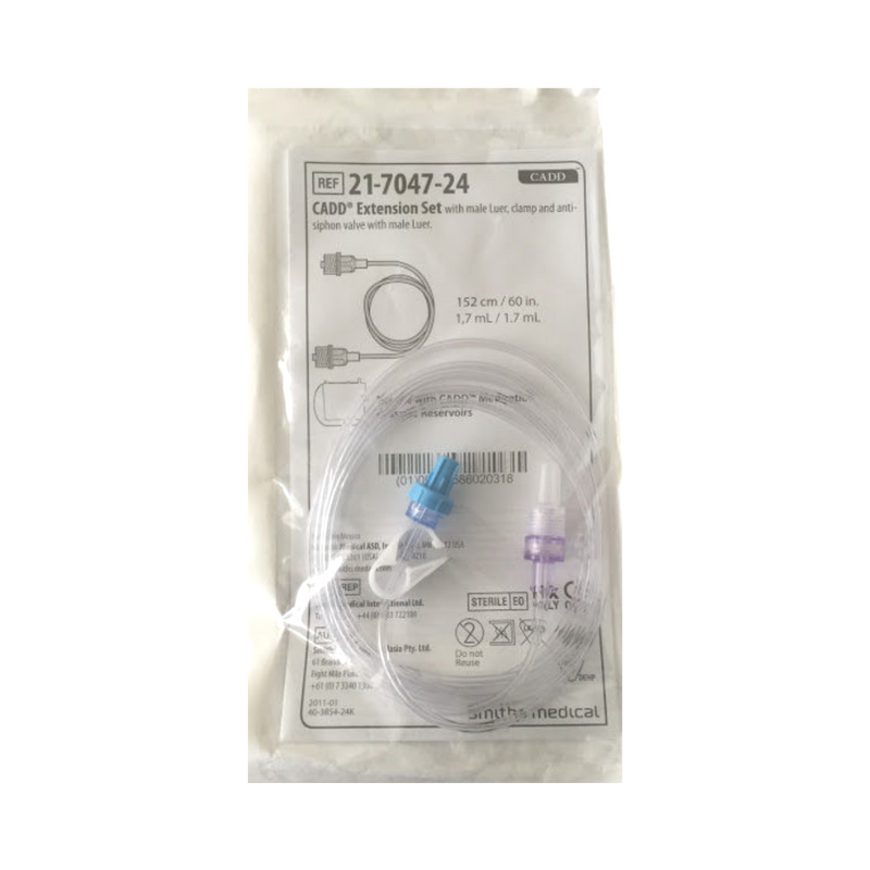 CADD Extension Set with Male Luer, Clamp and Anti-Siphon Valve with Male Luer 60 IN 50/bx